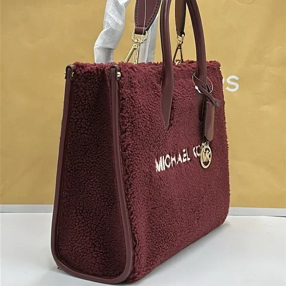 Michael Kors Medium SHEARLING MIRELLA ToteShoulder Bag Sherpa Oxblood NWT